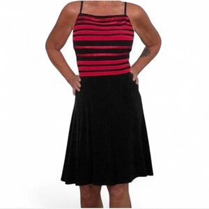 NWOT Vintage 80’s TADASHI women’s red/black striped  dress with stretch.
Size M